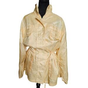 Vintage Izzi Women Retro 80s 90s Pale Yellow Drawstring CollarJacket Size Large
